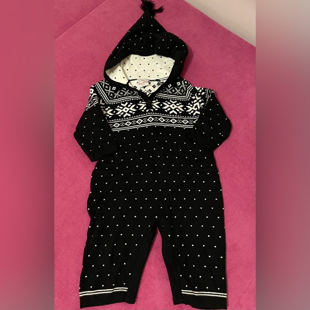 HA 70 Knit Hooded Fair Isle Romper 6-12m
